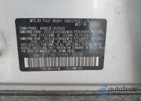 2009 Subaru Forester 2.5X from USA, damaged, VIN JF2SH61699H778126